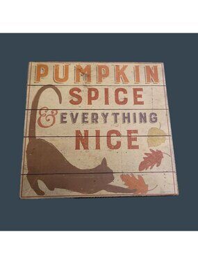 Pumpkin Spice Cat Block Sign Fall Decor Primitives By Kathy 6x6 Wooden Wall Art